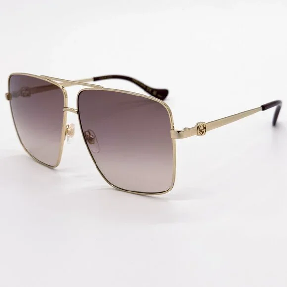 NEW GUCCI SUNGLASSES GG1087S 002 GOLD UNISEX EYEWEAR GUCCI WITH CHAIN - Picture 8 of 11